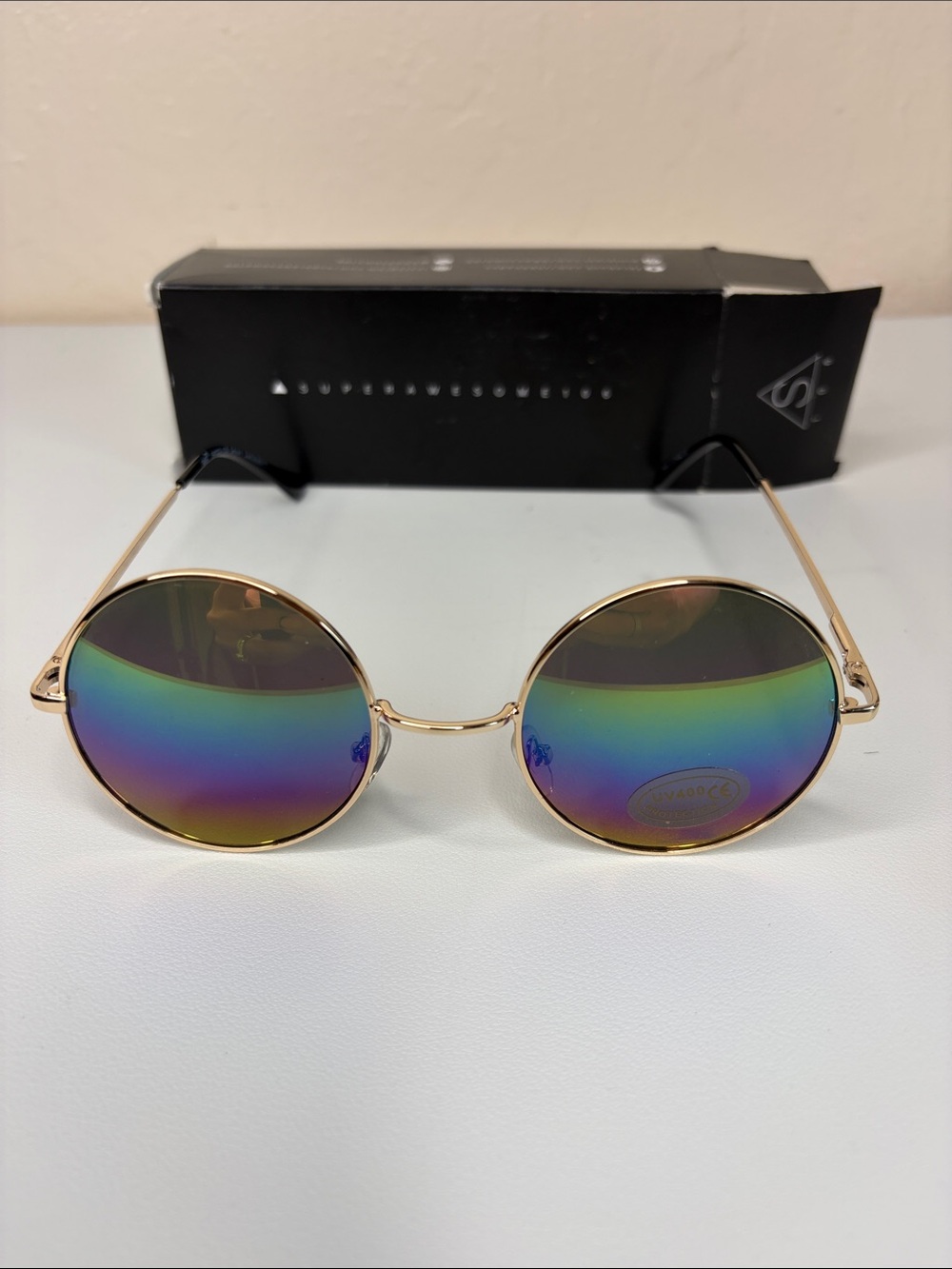 Gold Frame Round Mirrored Sunglasses